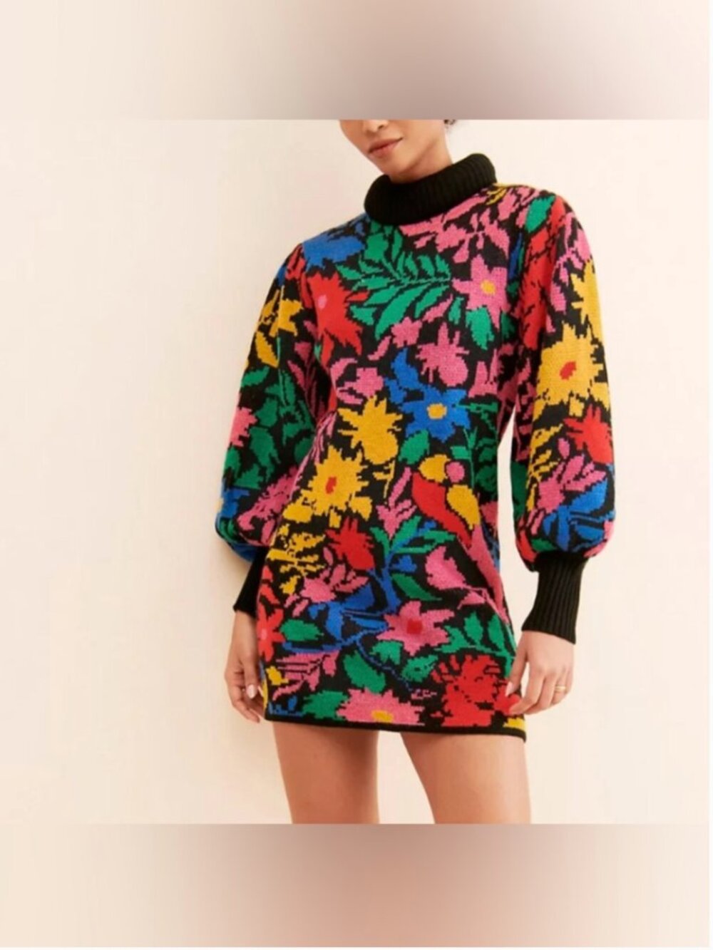 FARM RIO Tropical Garden Knit Sweater Colorful Bright Dress size XS